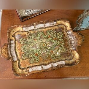 Green / Gold Florentine Tray with Handles